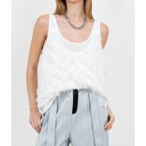 NEW WHITEROOM+CACTUS textured fringe double layer tank top in white